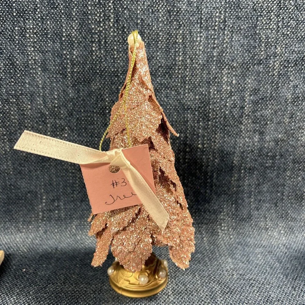 Christmas Glittered Cottage Victorian Pink Rose Gold Tree Ornament 6